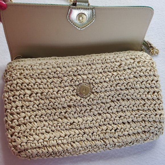 Lilly Pulitzer Straw Crossbody Botanical Green In A Flutter Clutch - Picture 5 of 16